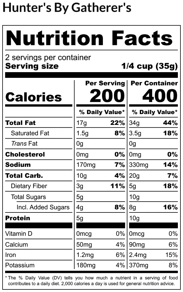 Hunter's By Gatherer's - Nutrition Label.webp